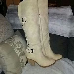 Knee high faux suede boots
